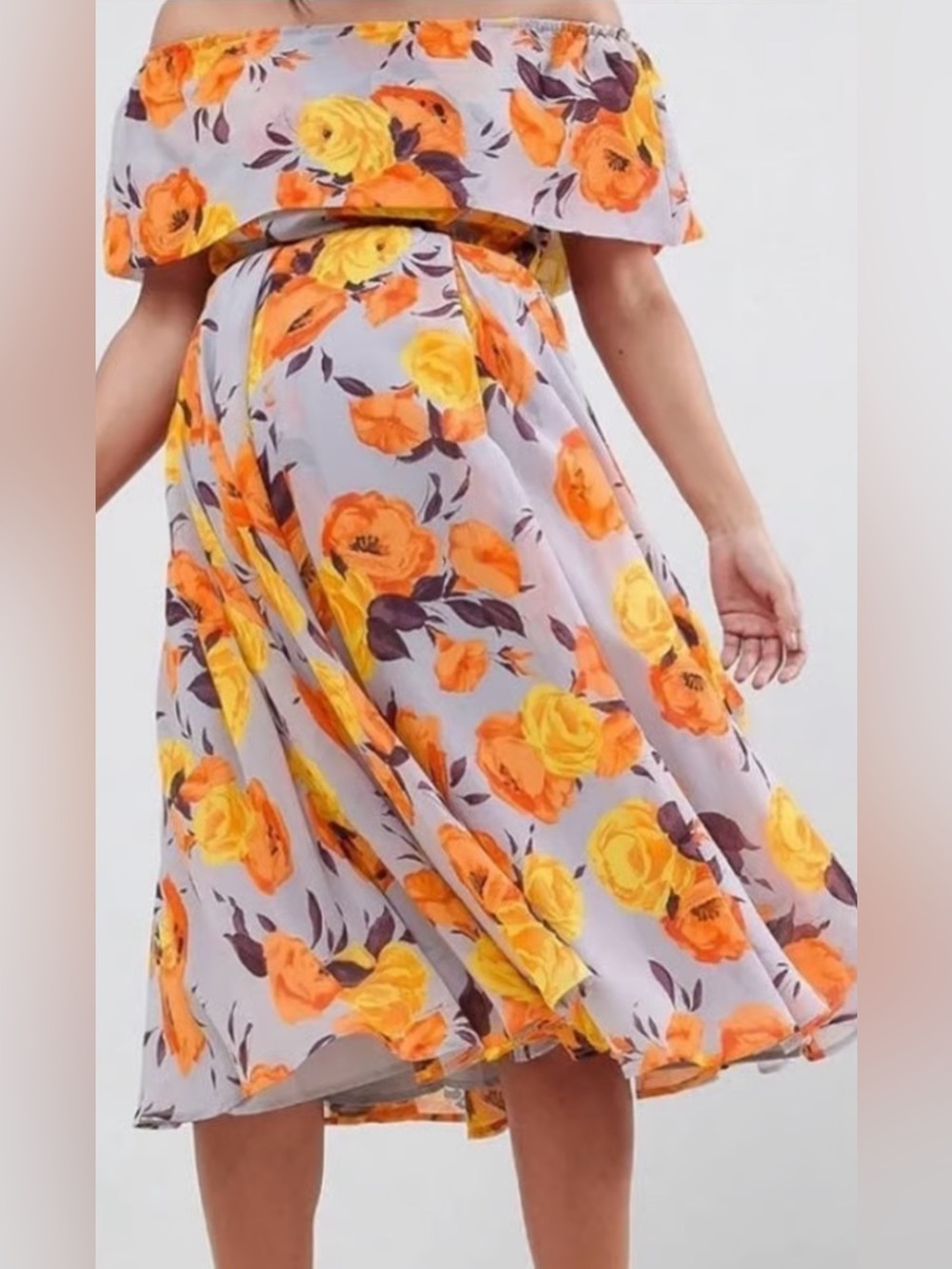 ASOS Maternity Floral Midi Dress in Purple & Orange size 8